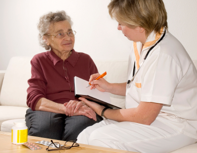 Clinical assessing elderly woman